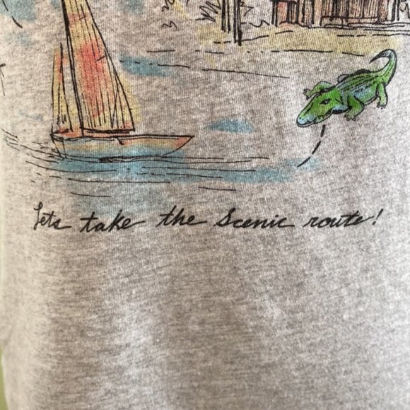 Old Navy Gray Florida Vintage Graphic T-Shirt with Flamingo Alligator Sailboat - Picture 3 of 7